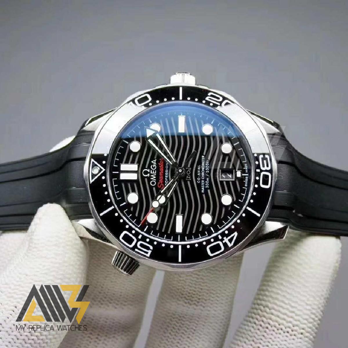Seamaster Diver 300m 210.32.42.20.01.001 42mm Beselworld 2018 Stainless Steel Case VSF V2 1:1 Best Edition Black Wave Dial on Black Rubber Strap A8800 (Black Balance Wheel)